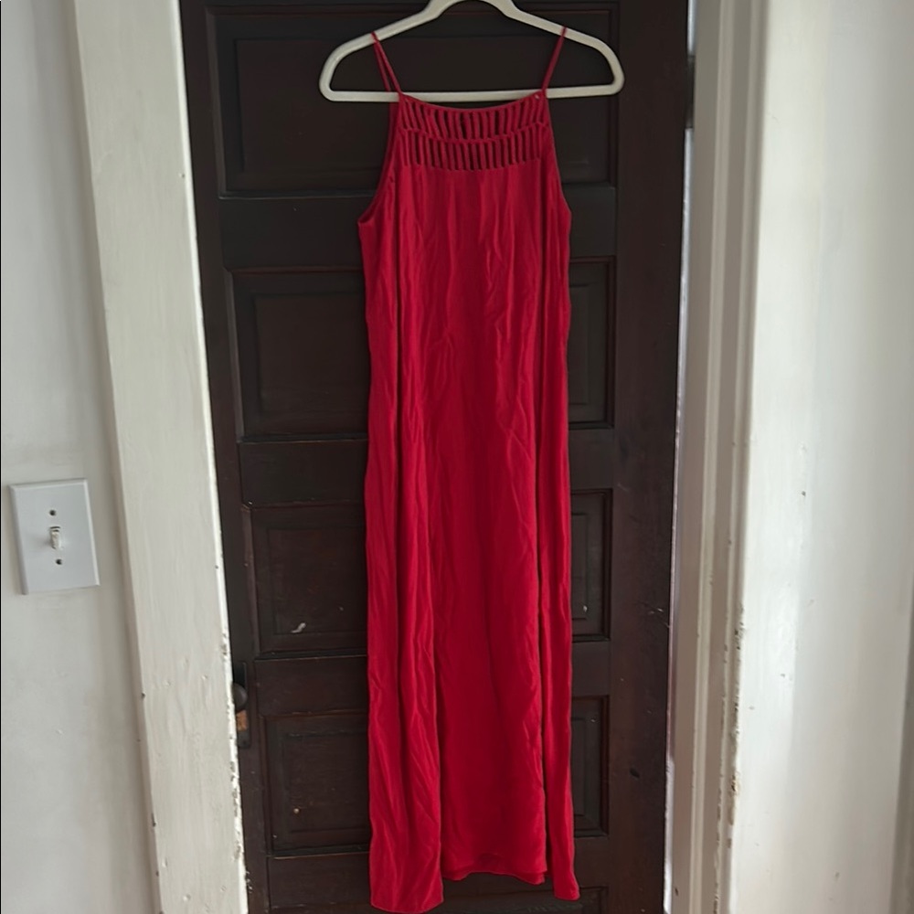 Vibrant Red Pleated Halter Maxi Sundress
